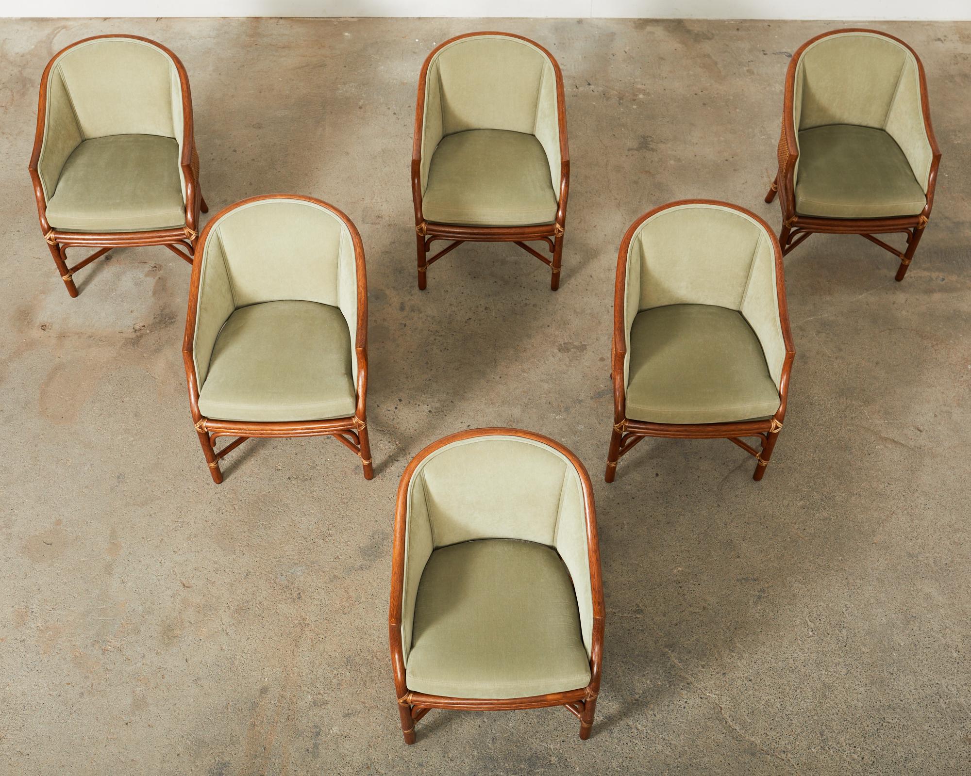 Organic Modern Set of Six McGuire Rattan Caned Toboggan Dining Chairs