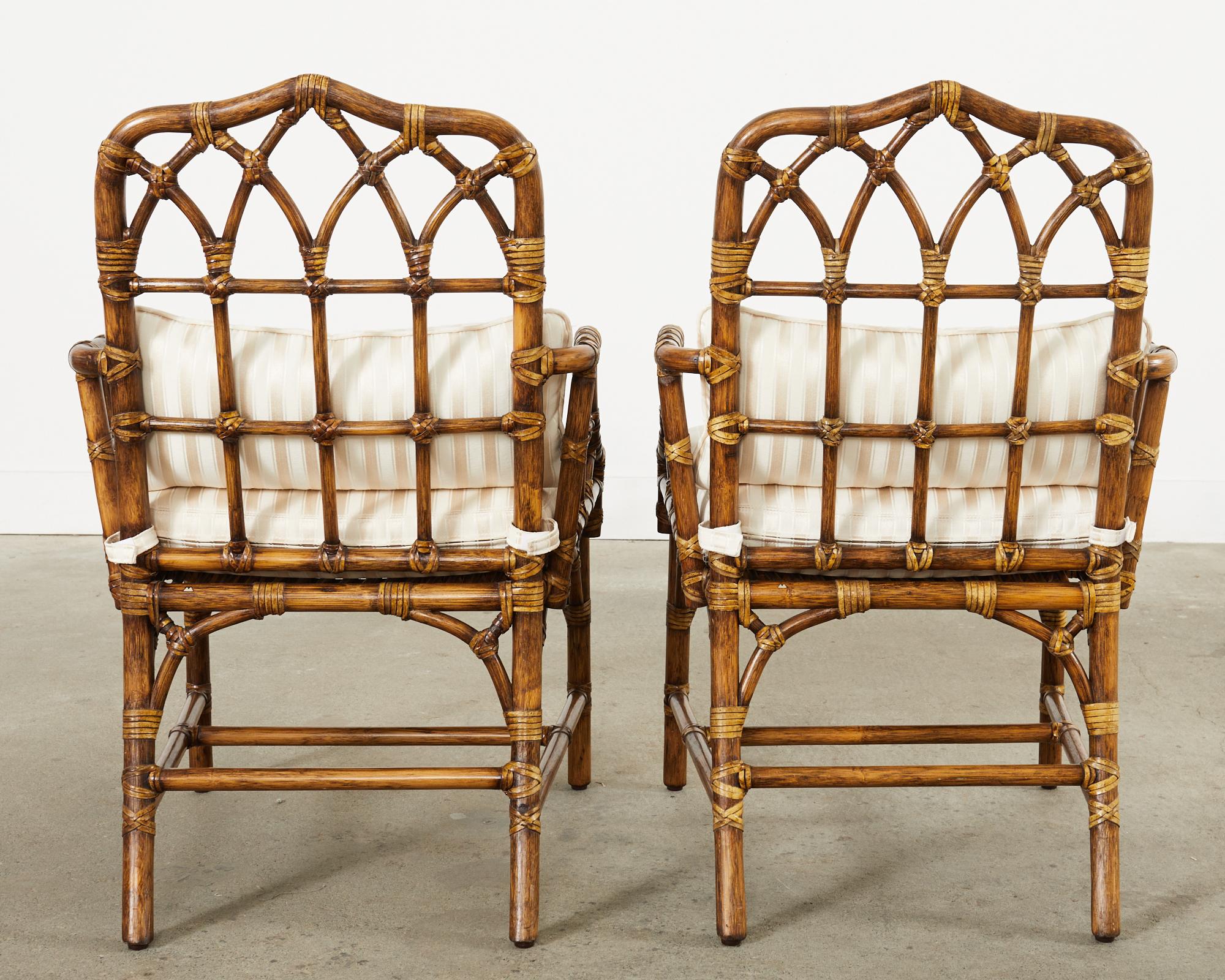 Set of Six McGuire Rattan Cathedral Back Dining Chairs 5