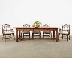 Set of Six McGuire Rattan Cathedral Back Dining Chairs