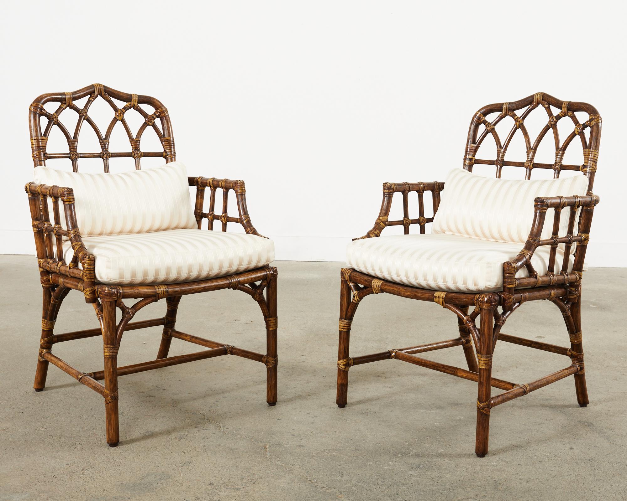 Set of Six McGuire Rattan Cathedral Back Dining Chairs In Good Condition In Rio Vista, CA