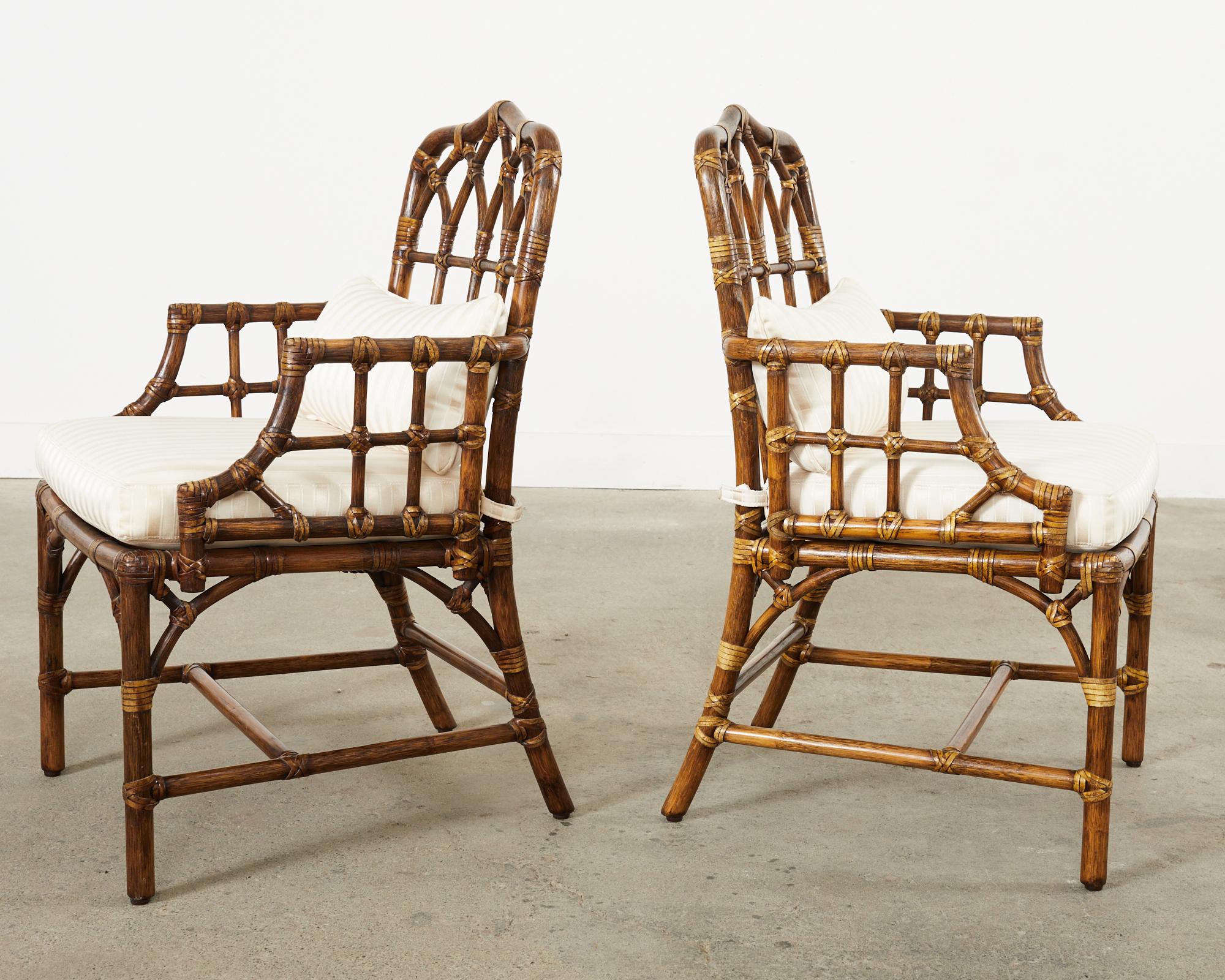 20th Century Set of Six McGuire Rattan Cathedral Back Dining Chairs