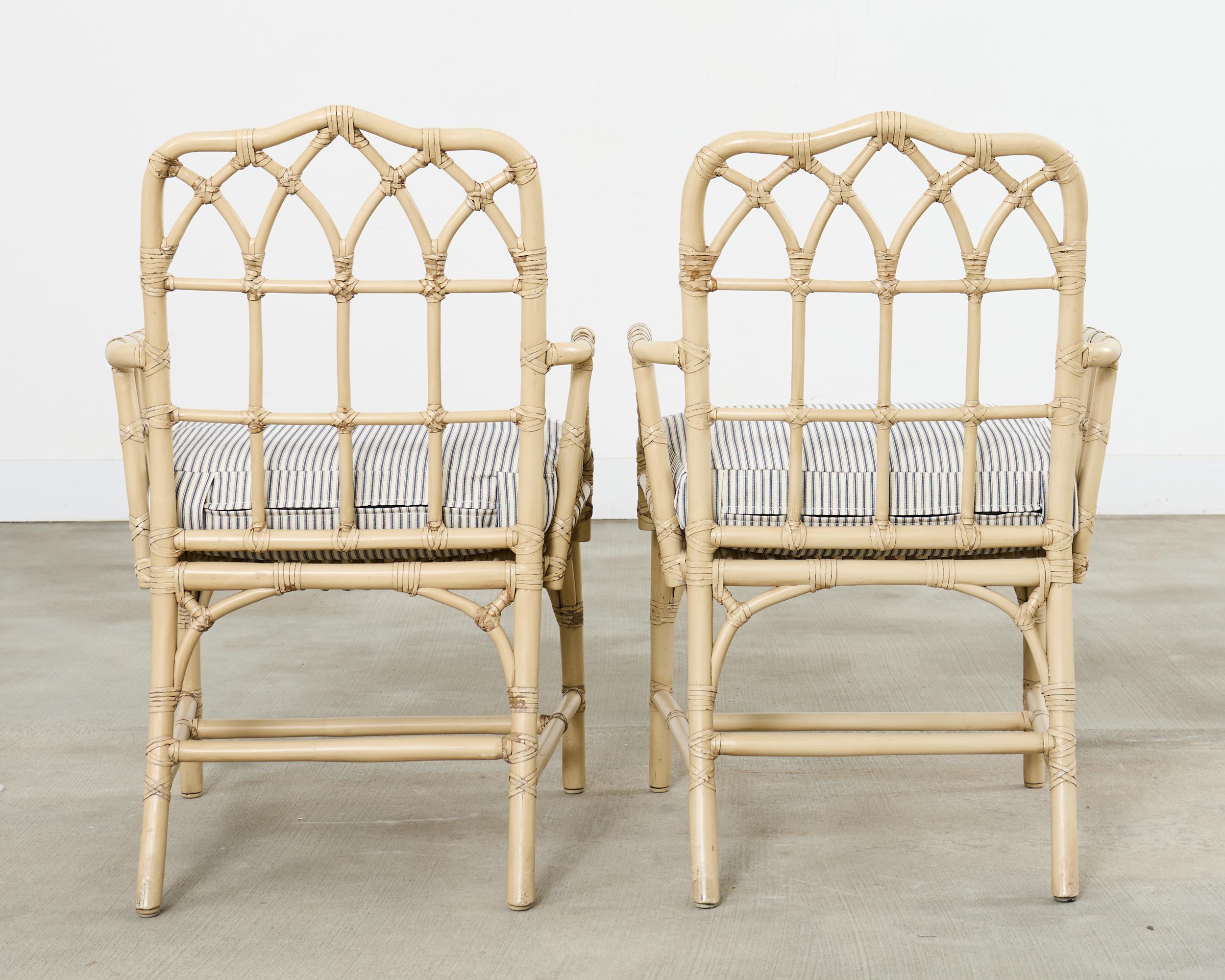 Set of Six McGuire Rattan Cathedral Back Rattan Dining Chairs For Sale 2