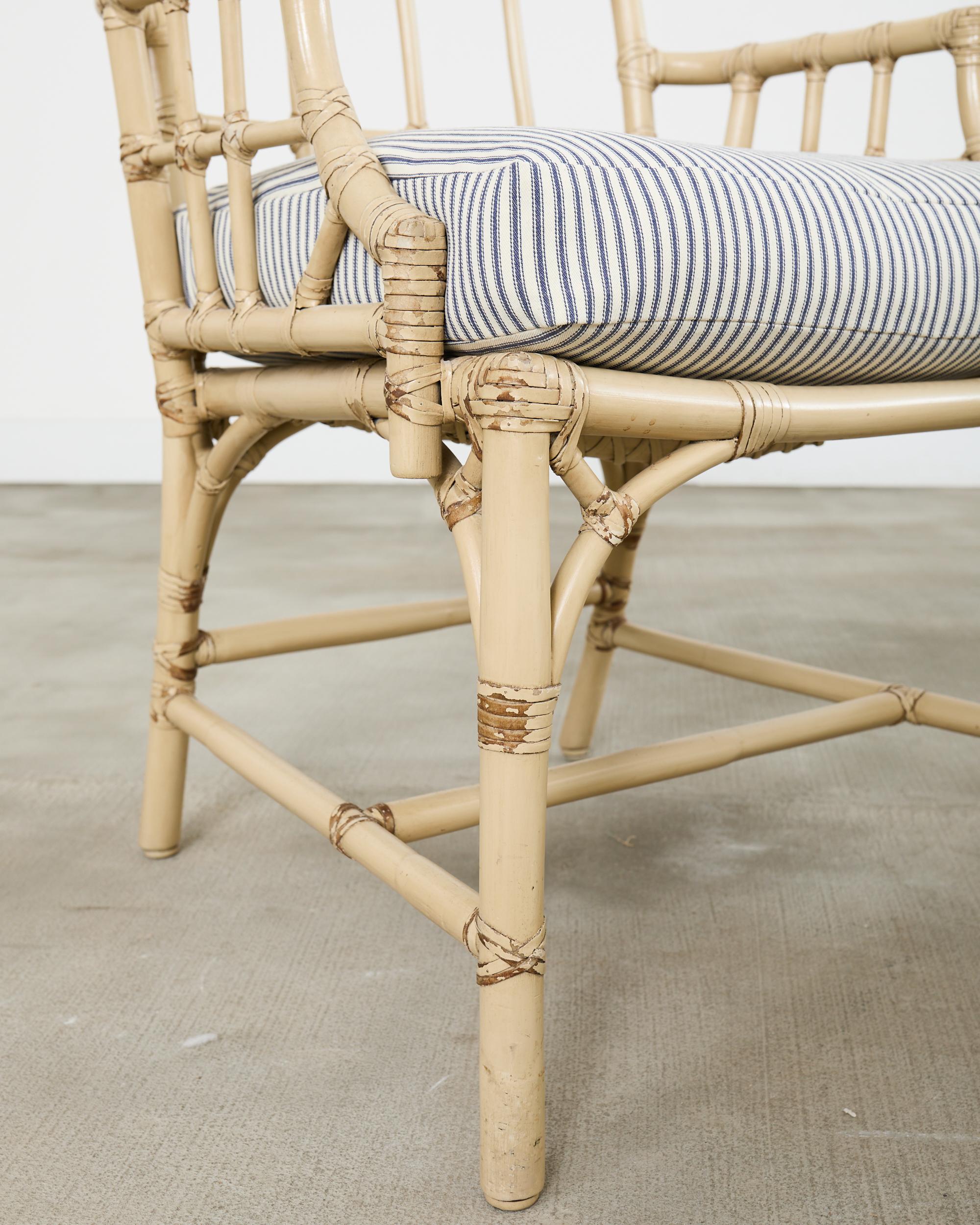 Set of Six McGuire Rattan Cathedral Back Rattan Dining Chairs For Sale 5
