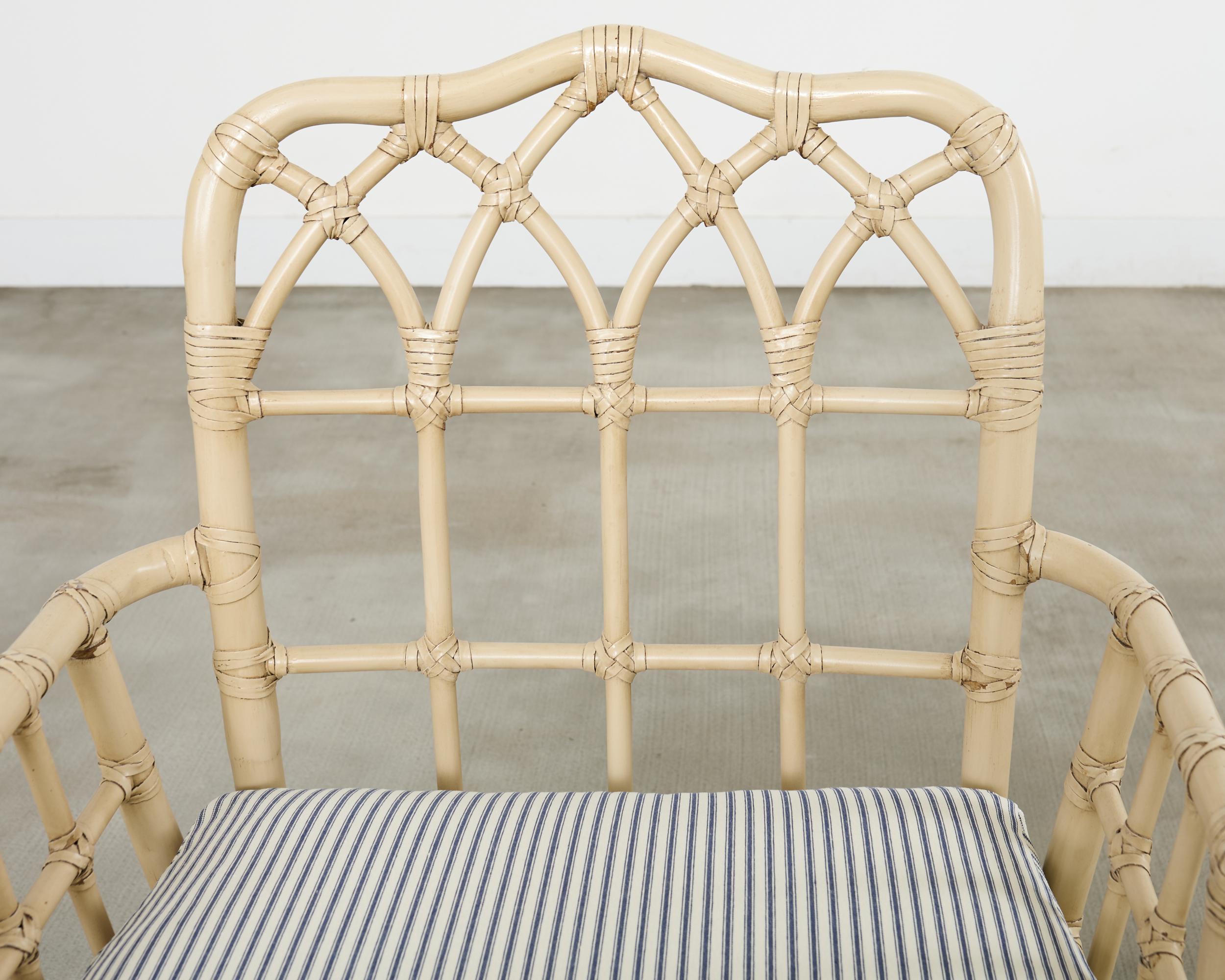 Set of Six McGuire Rattan Cathedral Back Rattan Dining Chairs For Sale 10