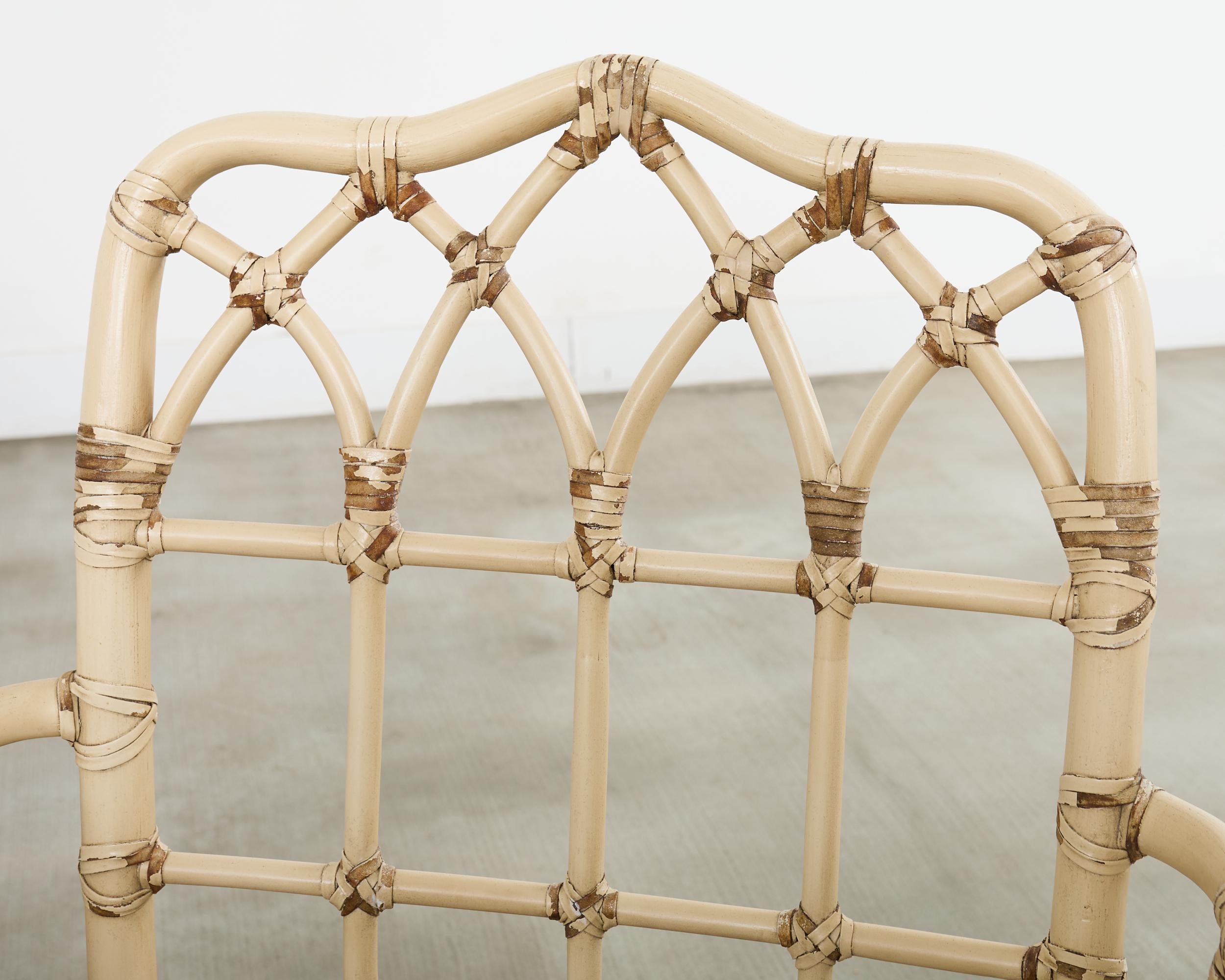 Set of Six McGuire Rattan Cathedral Back Rattan Dining Chairs For Sale 12