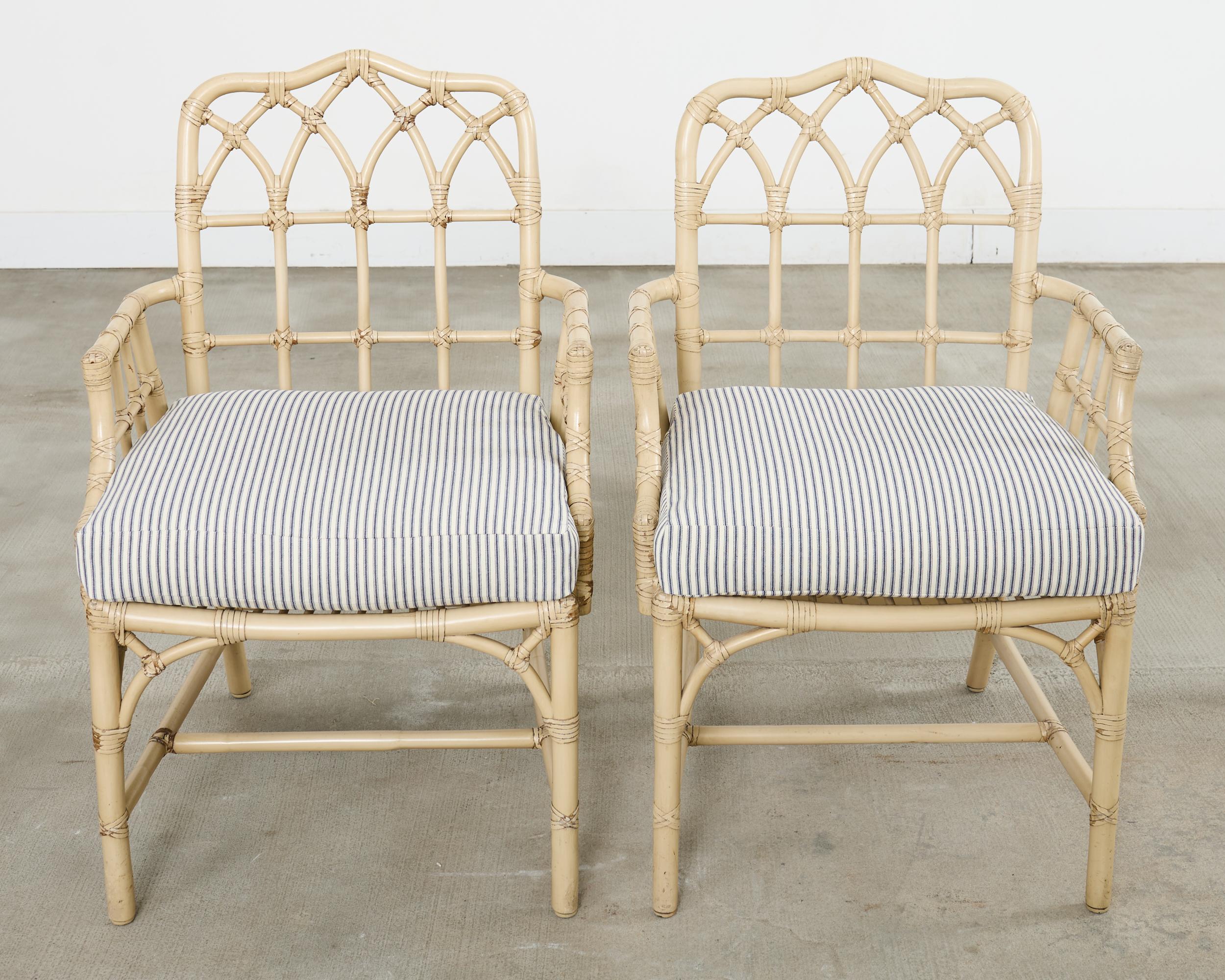 Set of Six McGuire Rattan Cathedral Back Rattan Dining Chairs In Good Condition For Sale In Rio Vista, CA
