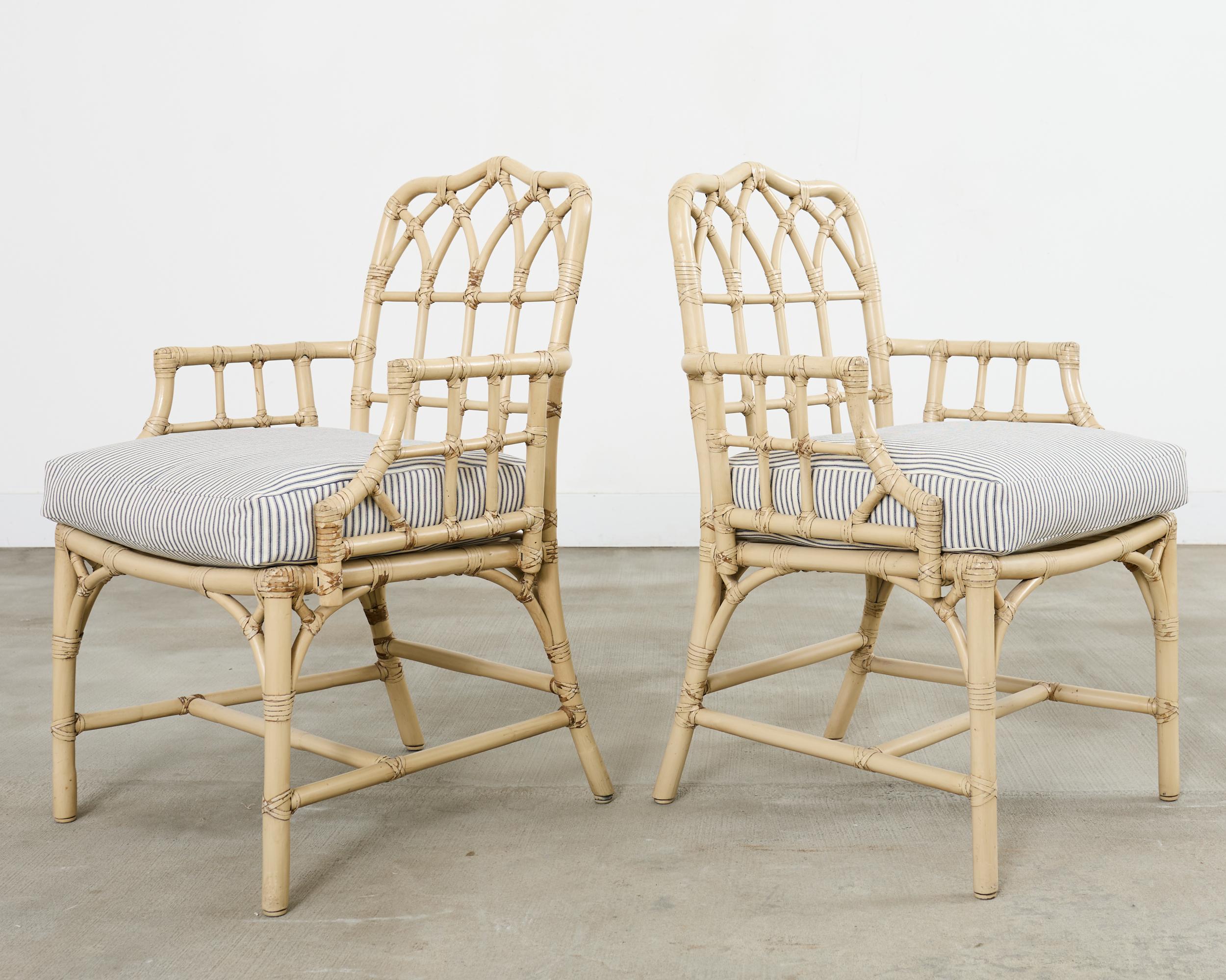 20th Century Set of Six McGuire Rattan Cathedral Back Rattan Dining Chairs For Sale
