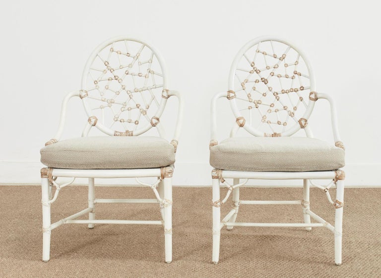 Painted Set of Six McGuire Rattan Cracked Ice Dining Chairs For Sale