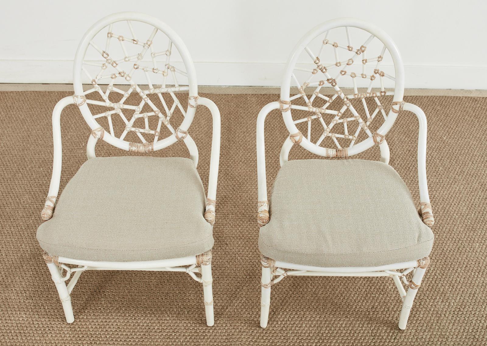 Painted Set of Six McGuire Rattan Cracked Ice Dining Chairs