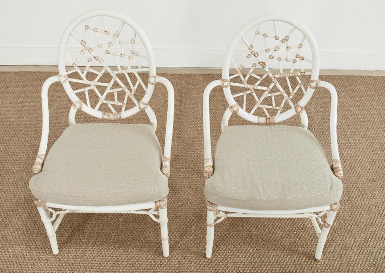 Set of Six McGuire Rattan Cracked Ice Dining Chairs In Good Condition For Sale In Rio Vista, CA