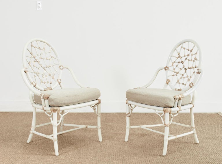 20th Century Set of Six McGuire Rattan Cracked Ice Dining Chairs For Sale