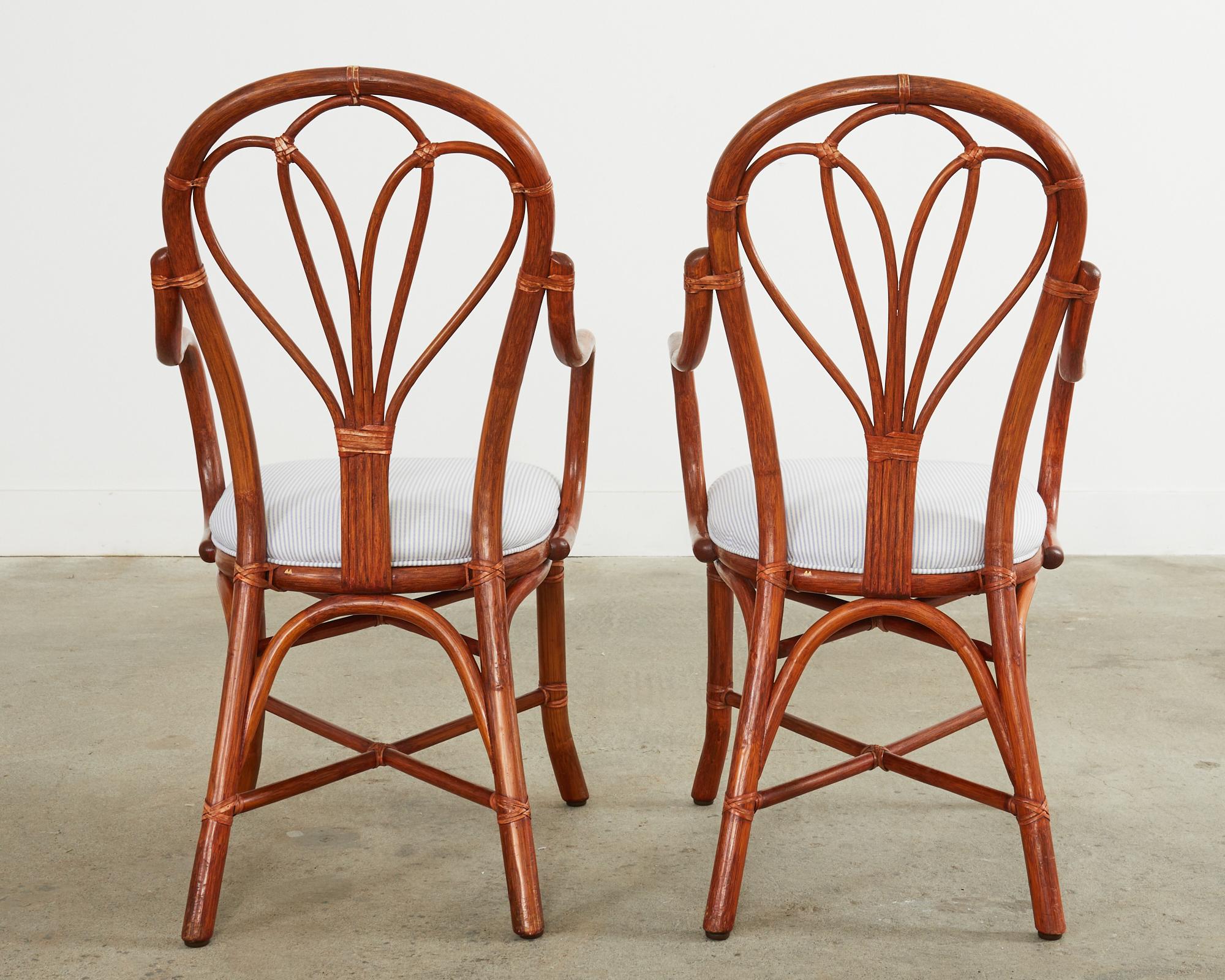 Set of Six McGuire Rattan Fan Back Dining Armchairs For Sale 1