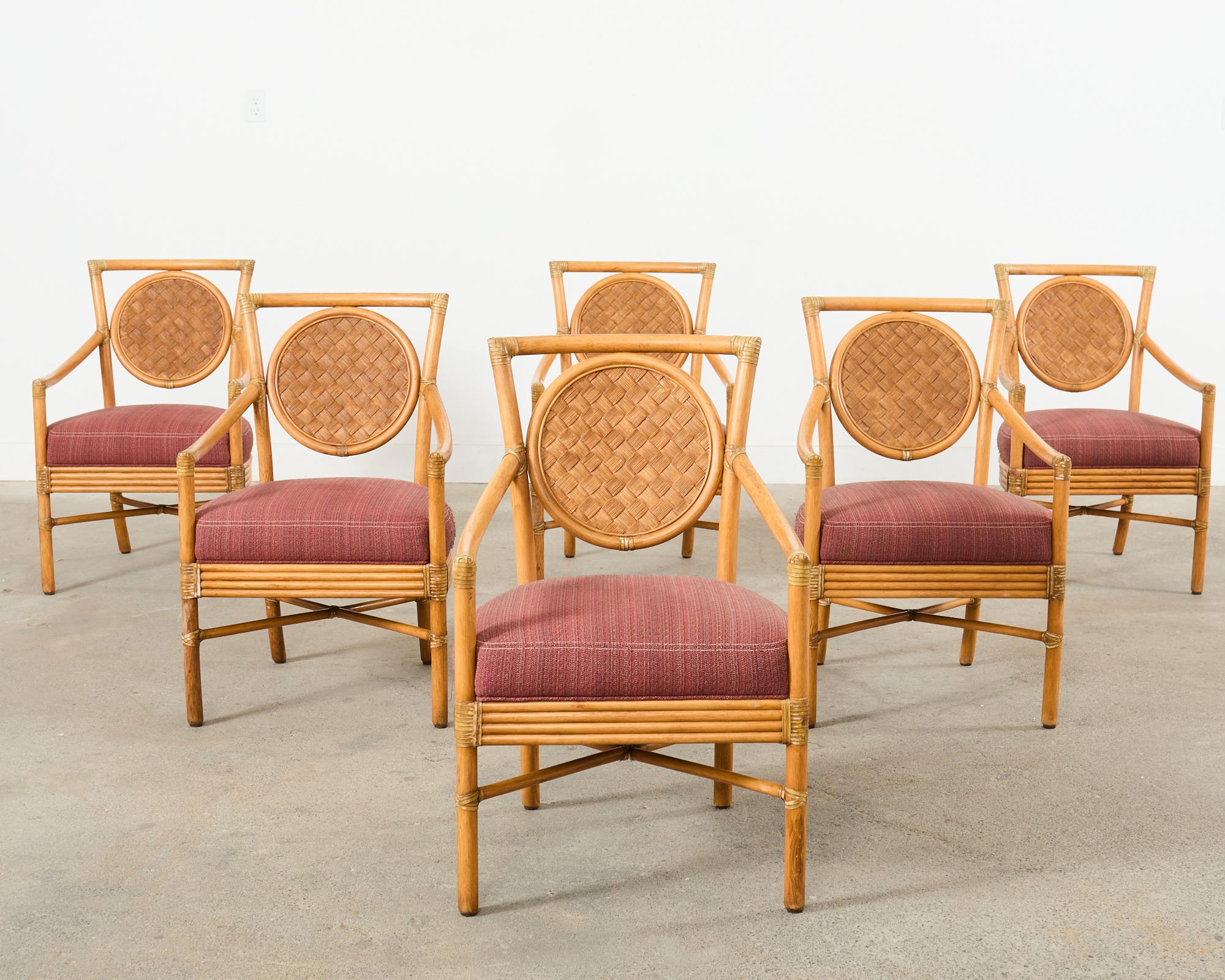 American Set of Six McGuire Rattan Organic Modern Salon Dining Armchairs  For Sale