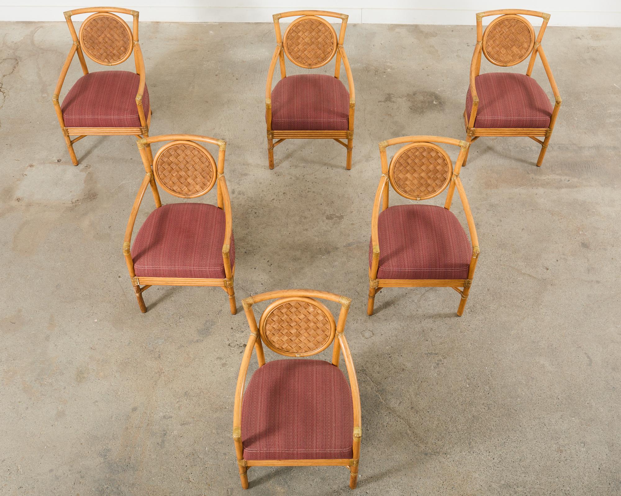 Hand-Crafted Set of Six McGuire Rattan Organic Modern Salon Dining Armchairs  For Sale