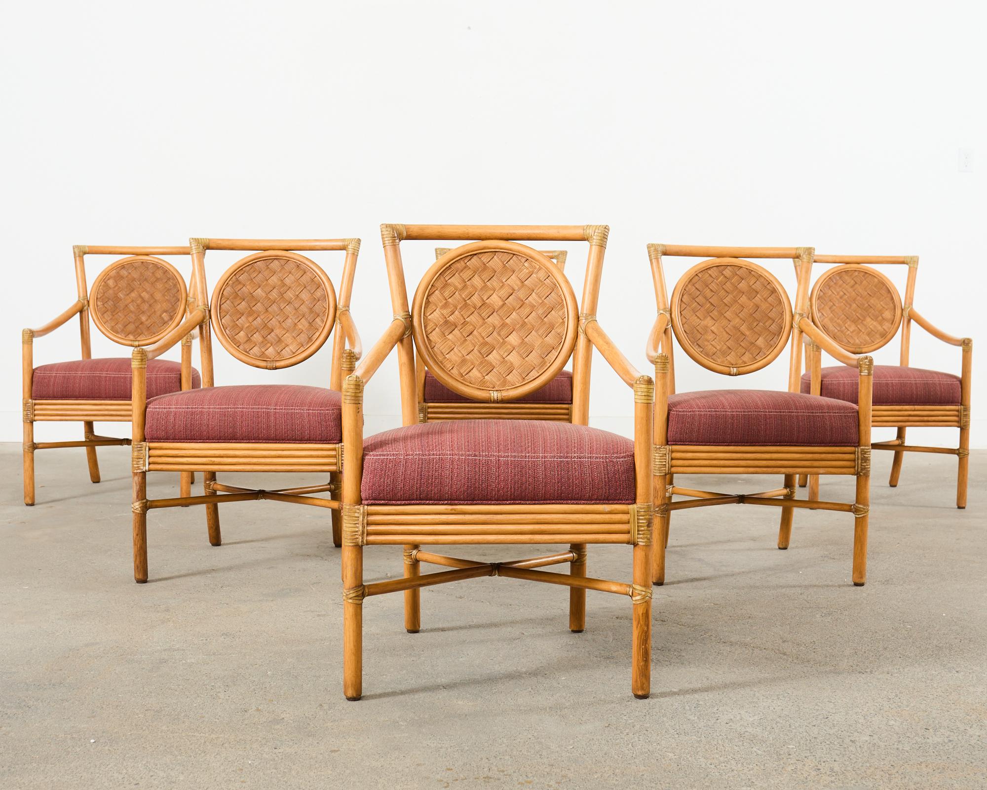 Set of Six McGuire Rattan Organic Modern Salon Dining Armchairs  In Distressed Condition For Sale In Rio Vista, CA