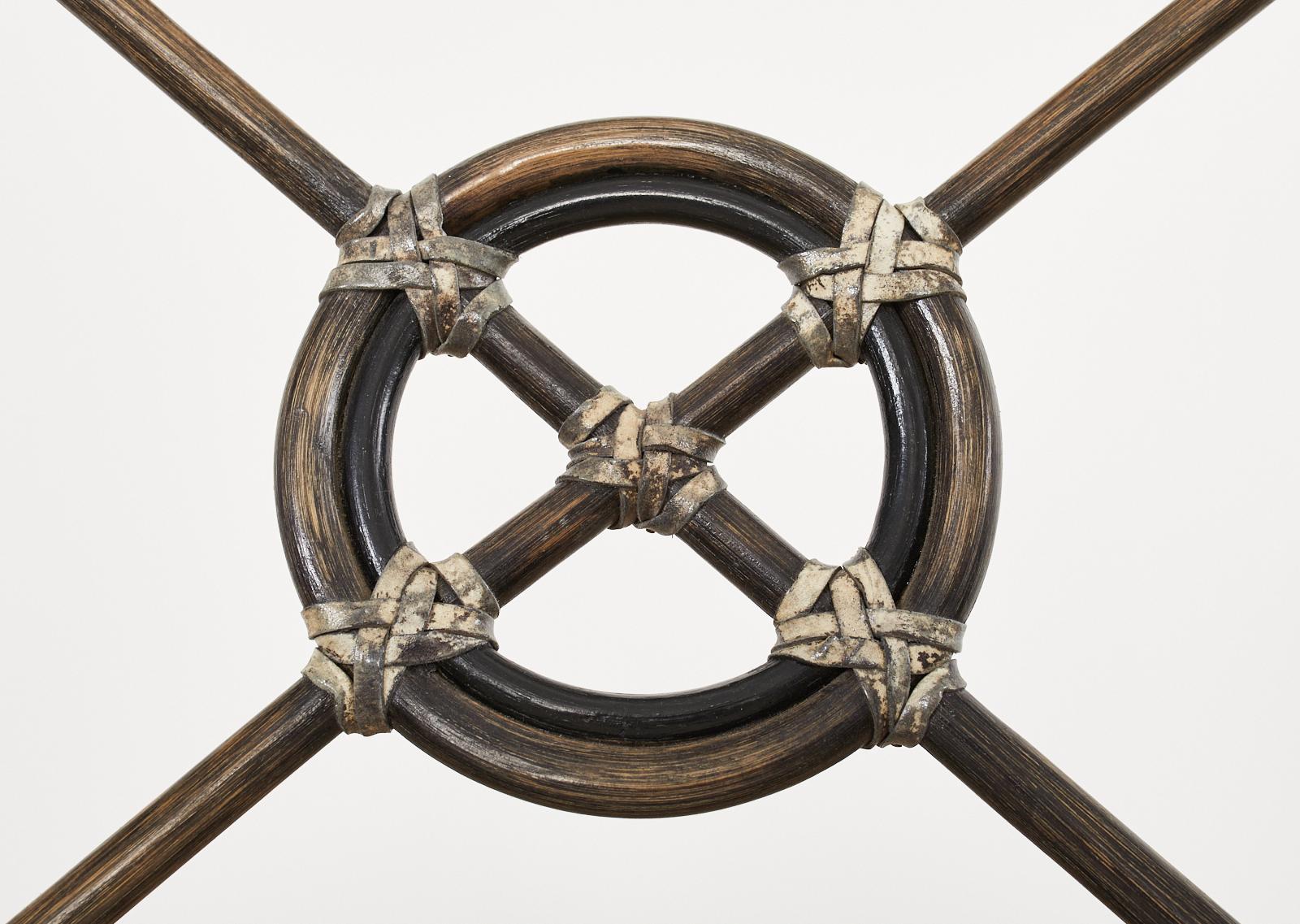 Set of Six McGuire Rattan Target Back Dining Chairs 6