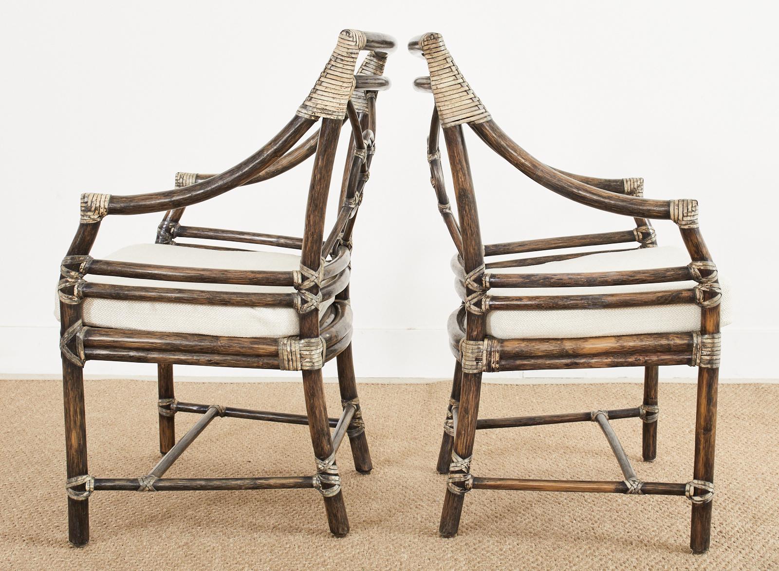 Set of Six McGuire Rattan Target Back Dining Chairs In Good Condition In Rio Vista, CA