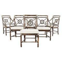 Set of Six McGuire Rattan Target Back Dining Chairs