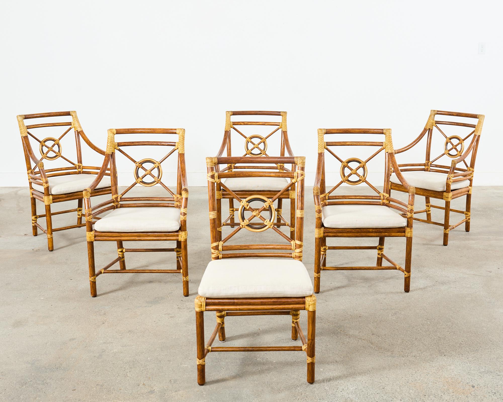 Organic Modern Set of Six McGuire Rattan Target Design Dining Chairs  For Sale
