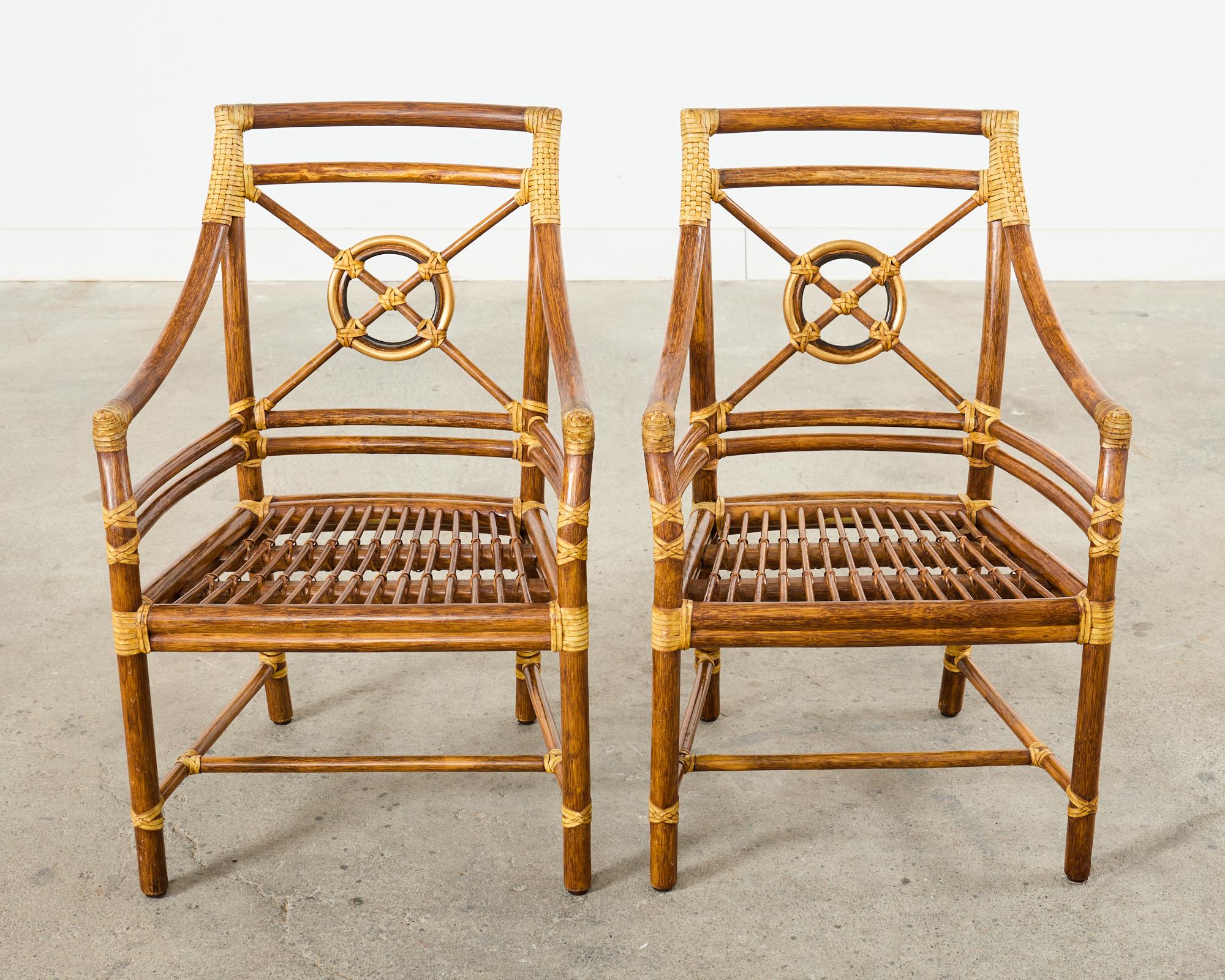 20th Century Set of Six McGuire Rattan Target Design Dining Chairs  For Sale