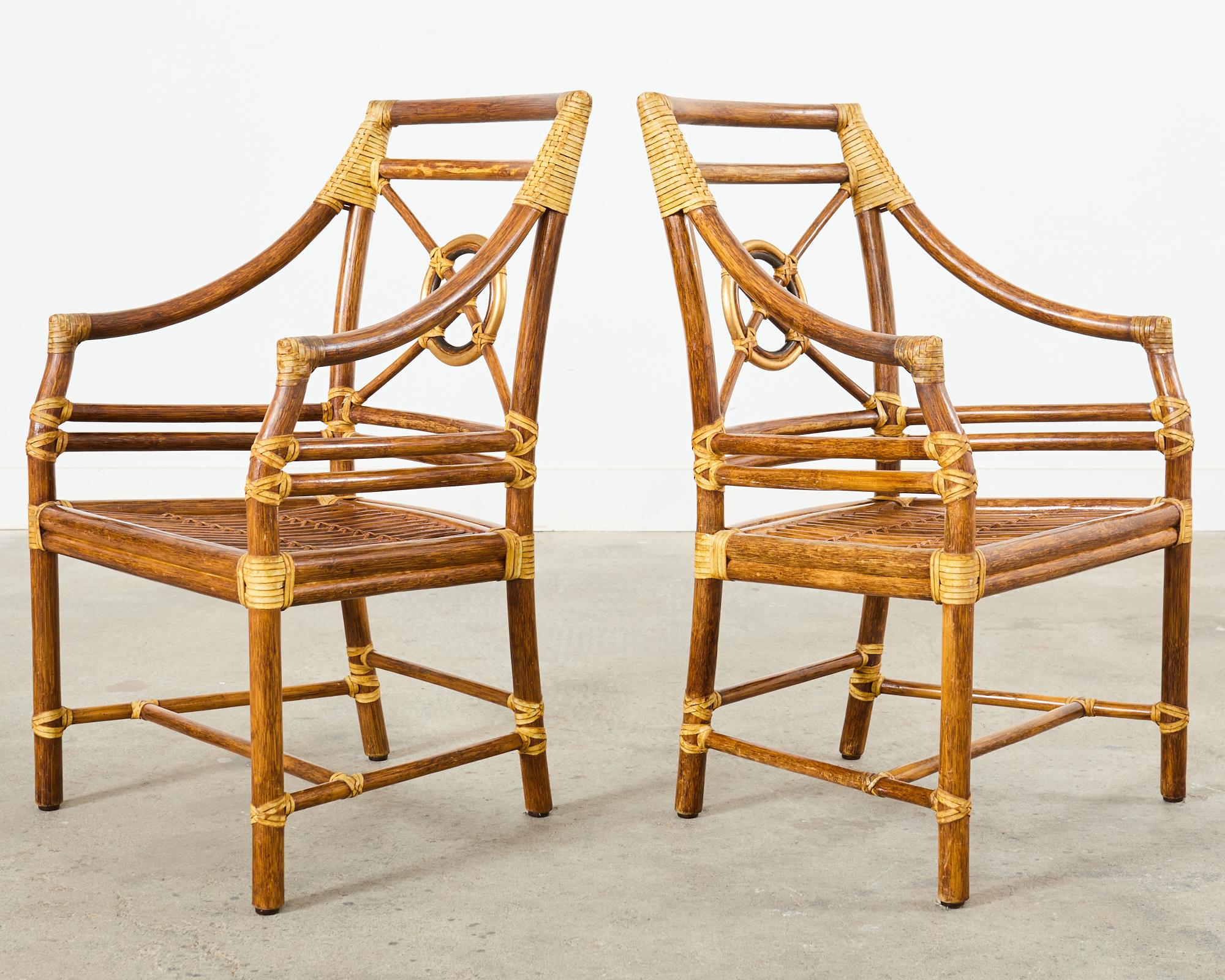Set of Six McGuire Rattan Target Design Dining Chairs 1