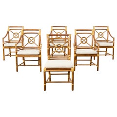 Set of Six McGuire Rattan Target Design Dining Chairs