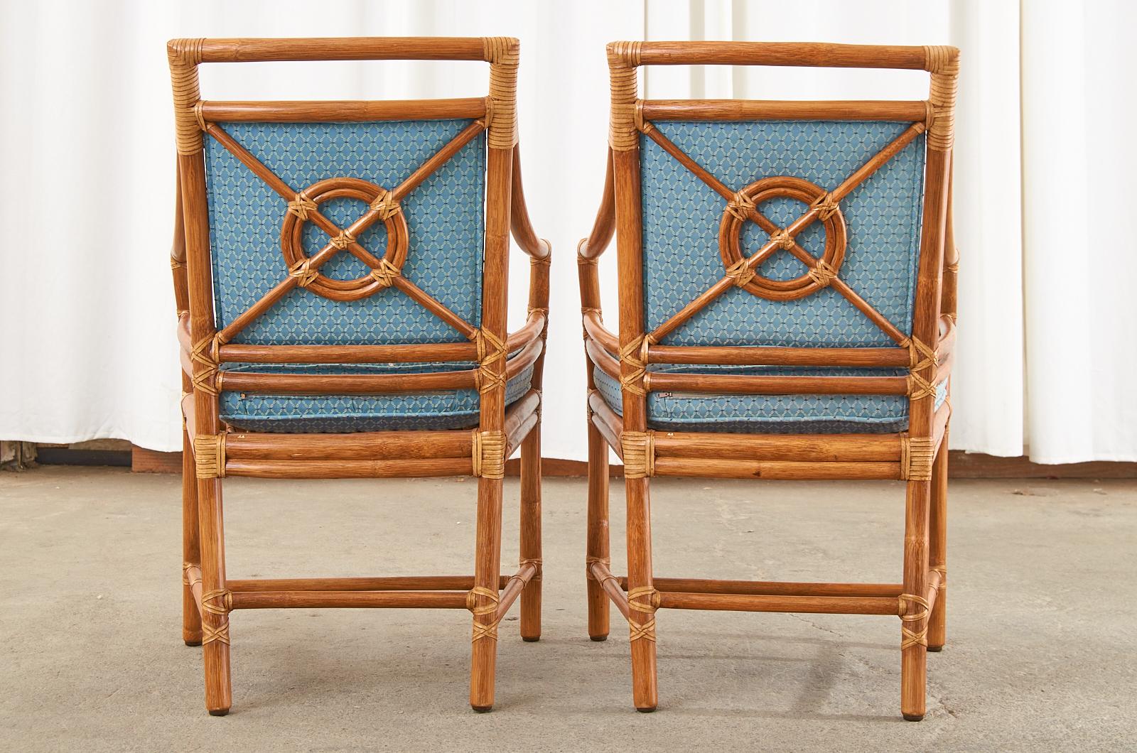 Set of Six McGuire Rattan Target Dining Armchairs 12