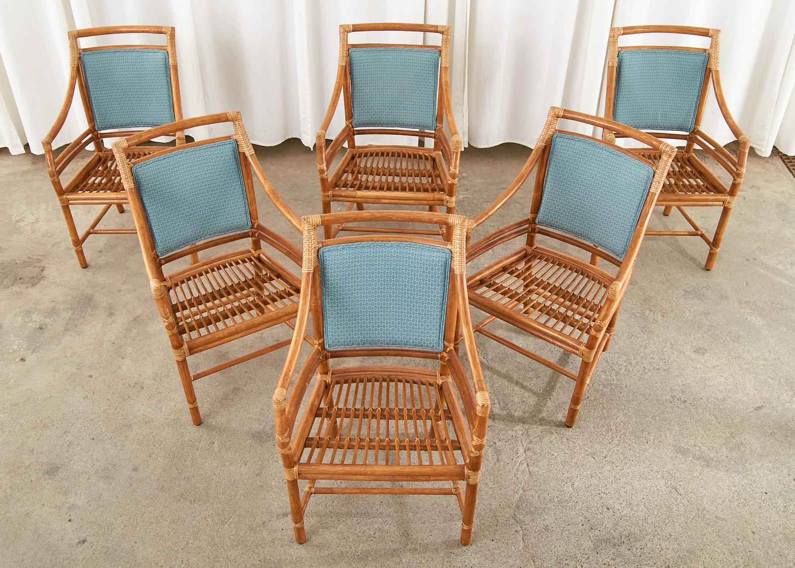 American Set of Six McGuire Rattan Target Dining Armchairs