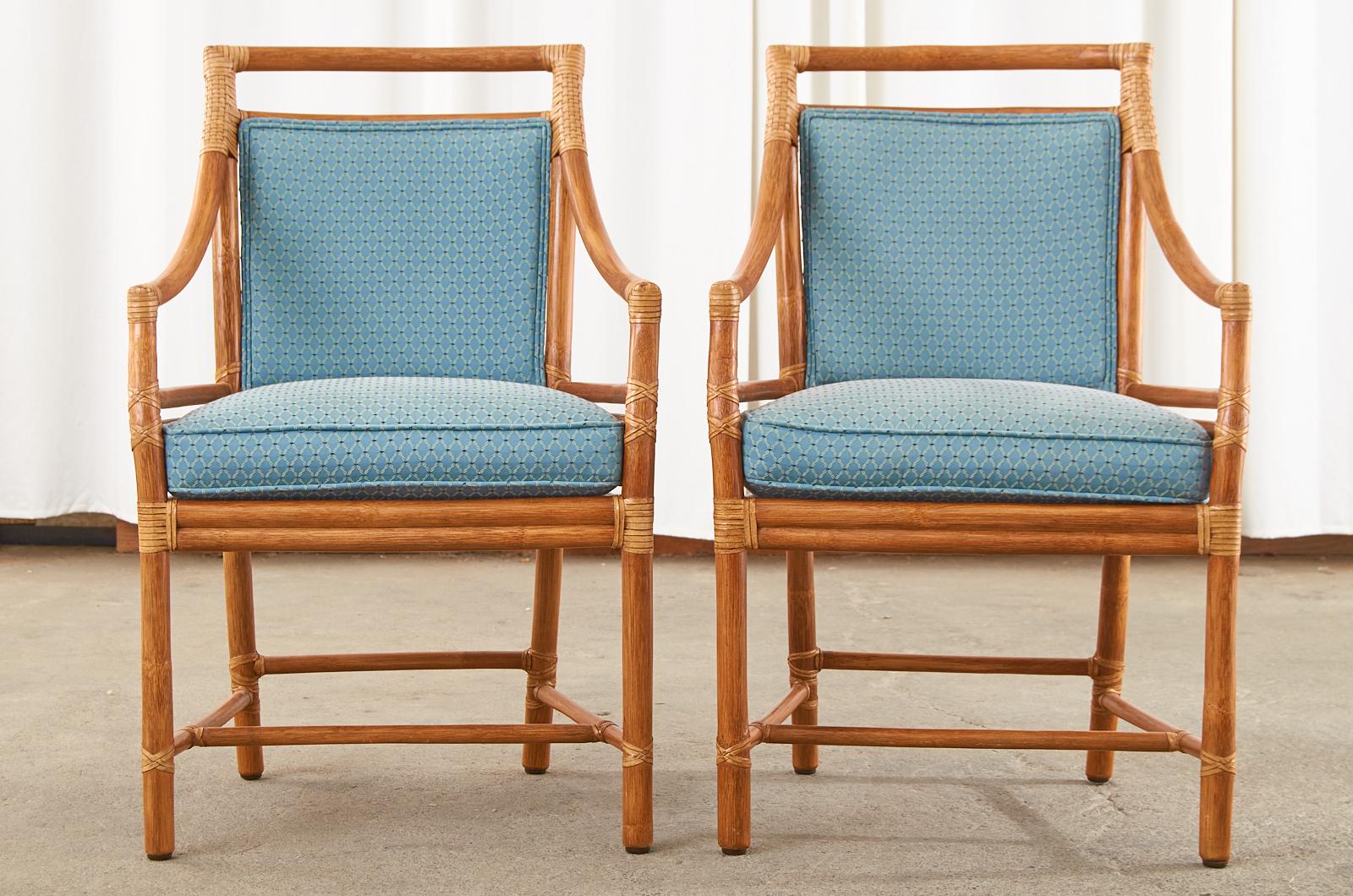 Set of Six McGuire Rattan Target Dining Armchairs In Good Condition In Rio Vista, CA