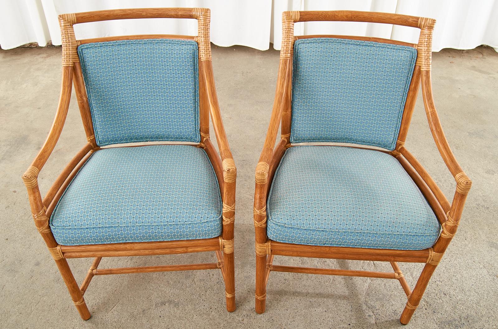 Contemporary Set of Six McGuire Rattan Target Dining Armchairs