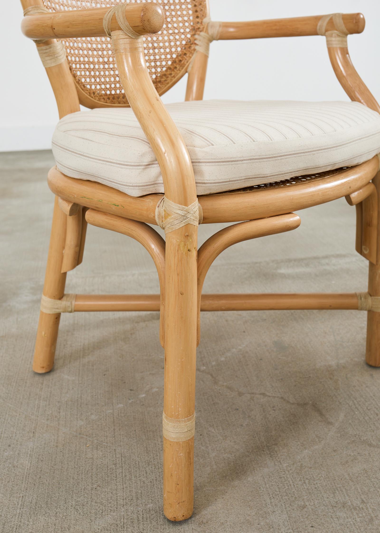 Set of Six McGuire Style Blonde Rattan Caned Dining Armchairs 3