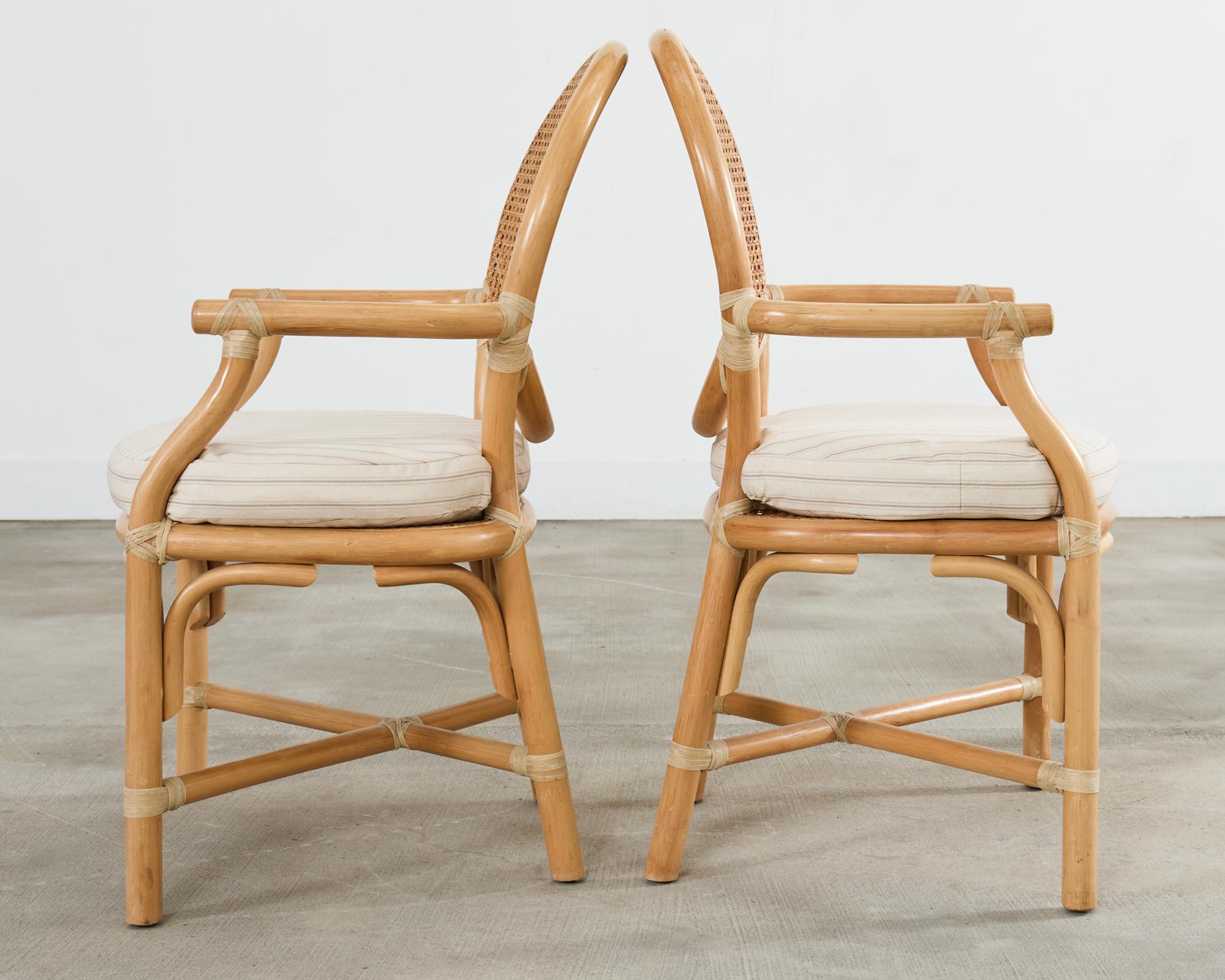 Set of Six McGuire Style Blonde Rattan Caned Dining Armchairs 5