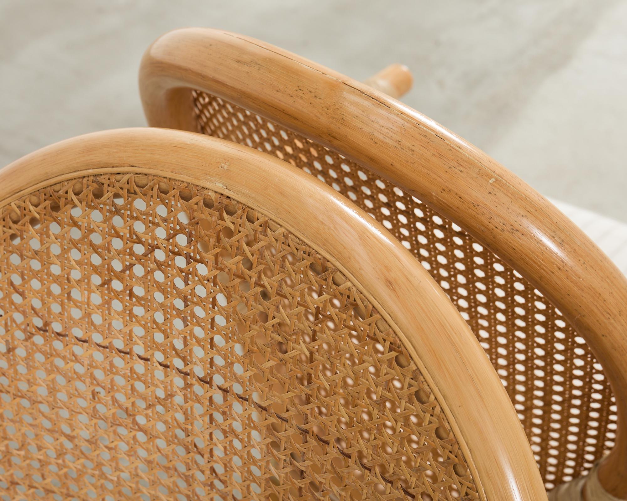 Set of Six McGuire Style Blonde Rattan Caned Dining Armchairs 6