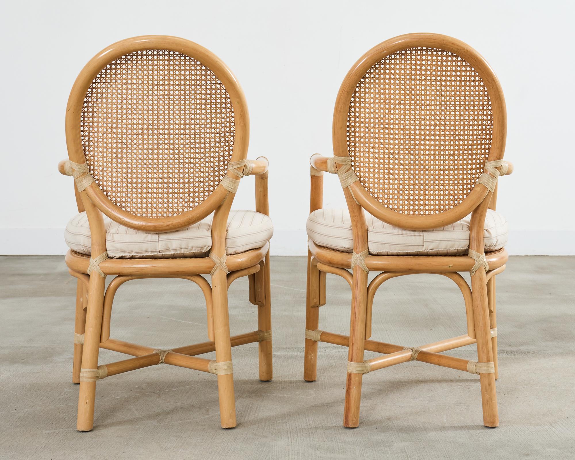 Set of Six McGuire Style Blonde Rattan Caned Dining Armchairs 7