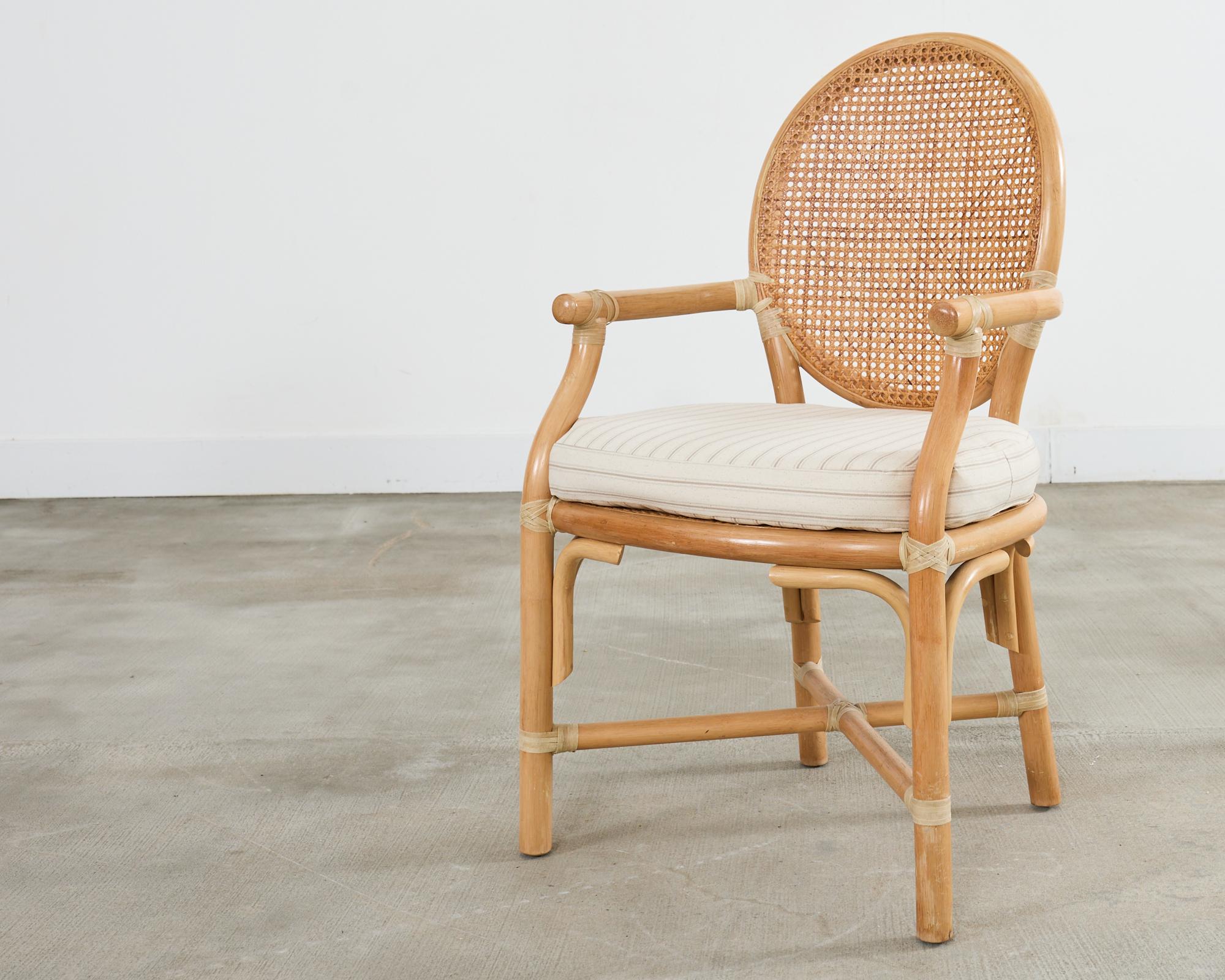 Set of Six McGuire Style Blonde Rattan Caned Dining Armchairs 8