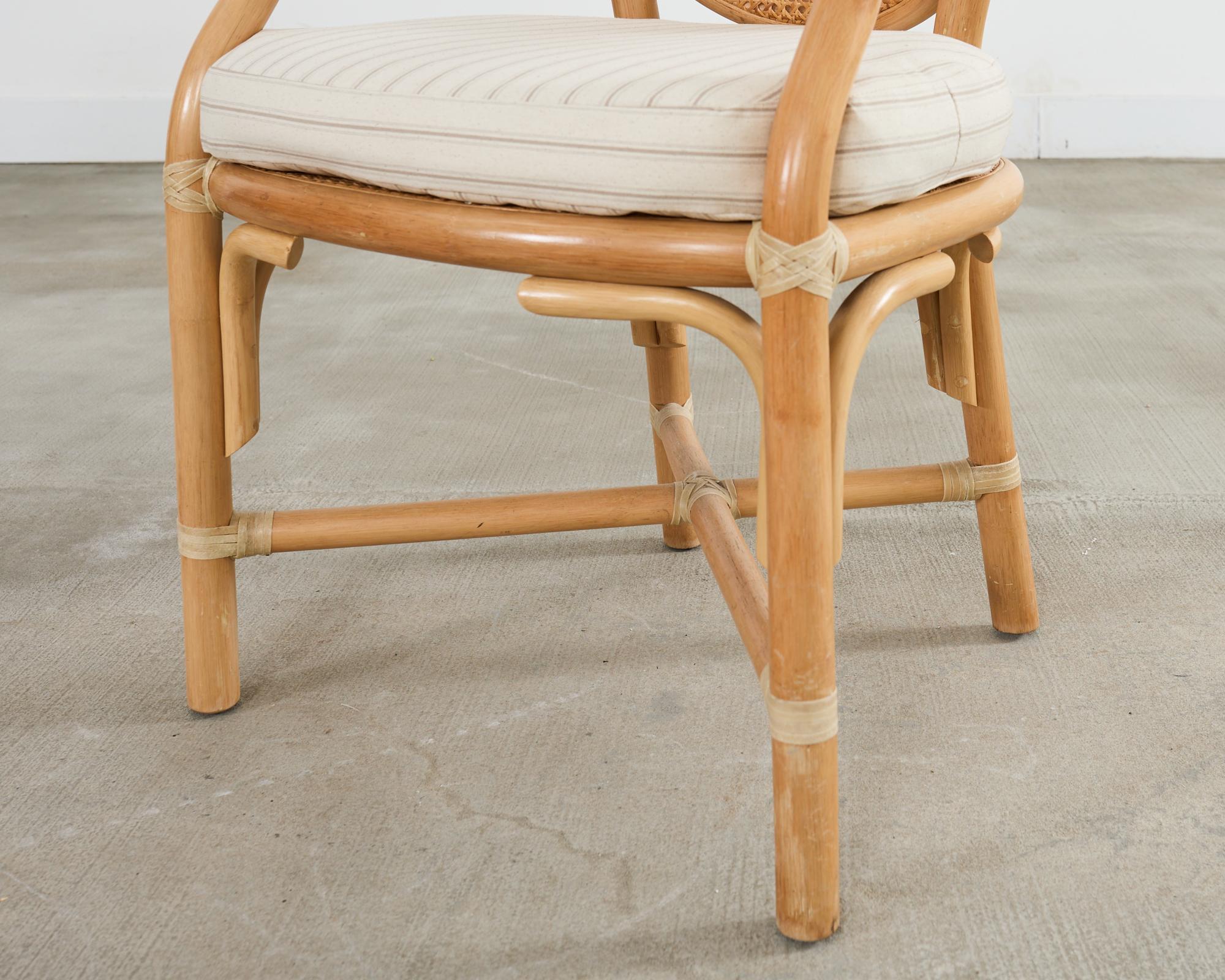 Set of Six McGuire Style Blonde Rattan Caned Dining Armchairs 9