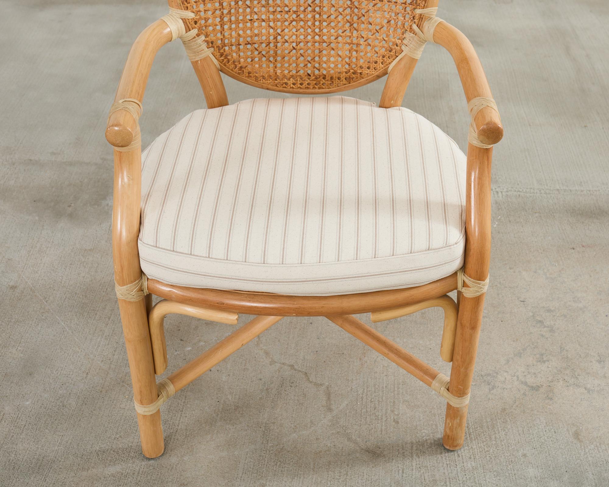 Set of Six McGuire Style Blonde Rattan Caned Dining Armchairs 10