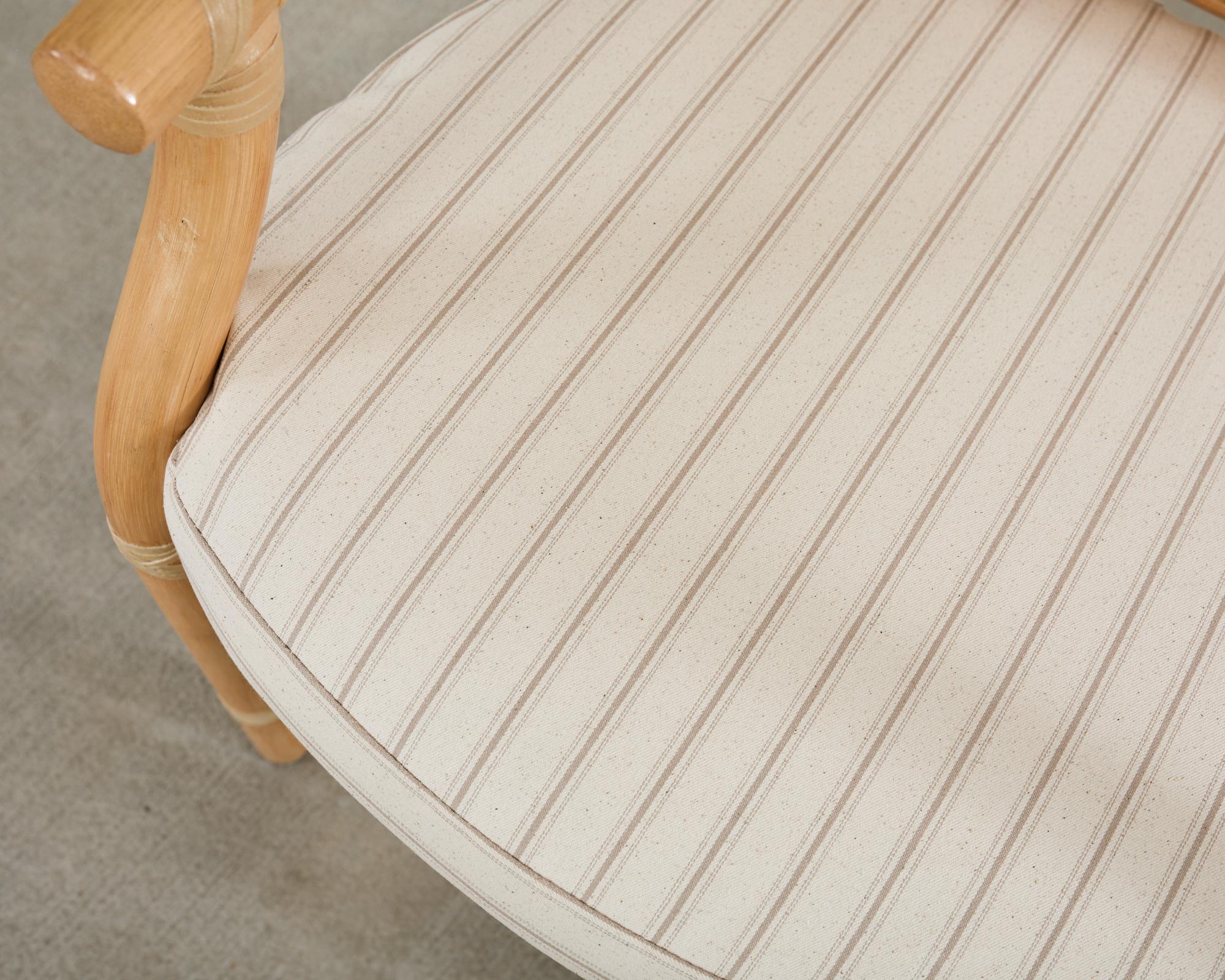 Set of Six McGuire Style Blonde Rattan Caned Dining Armchairs 11