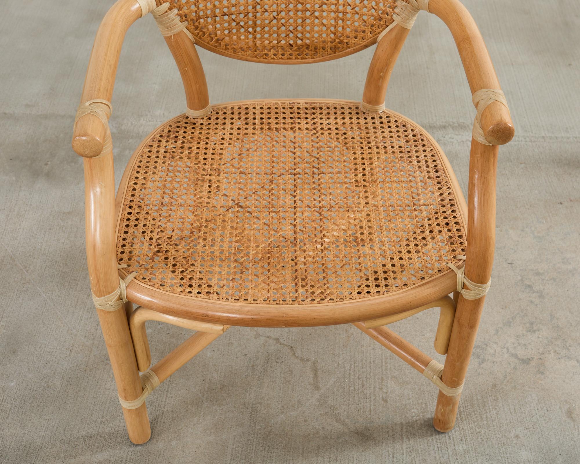 Set of Six McGuire Style Blonde Rattan Caned Dining Armchairs 12