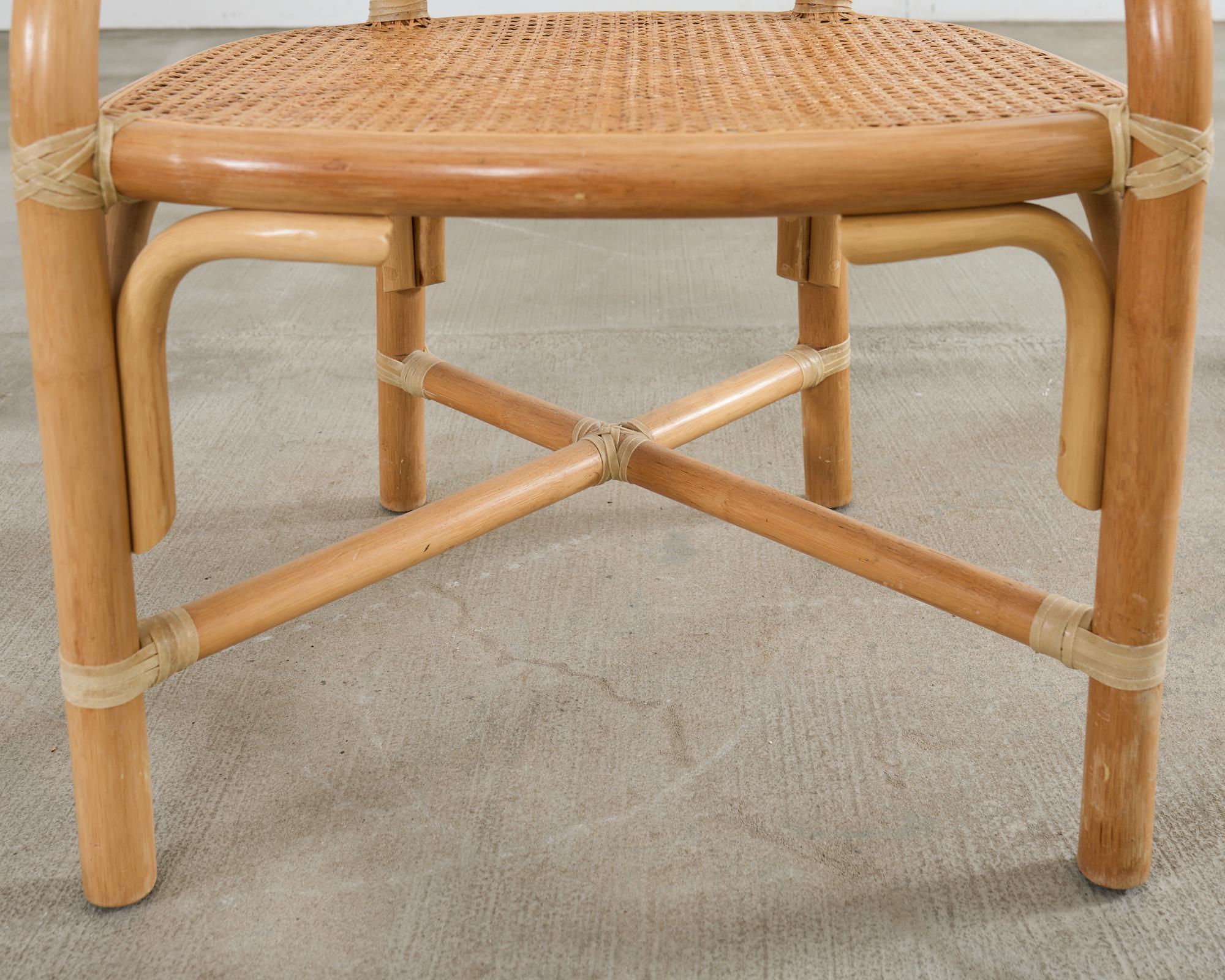 Set of Six McGuire Style Blonde Rattan Caned Dining Armchairs 13