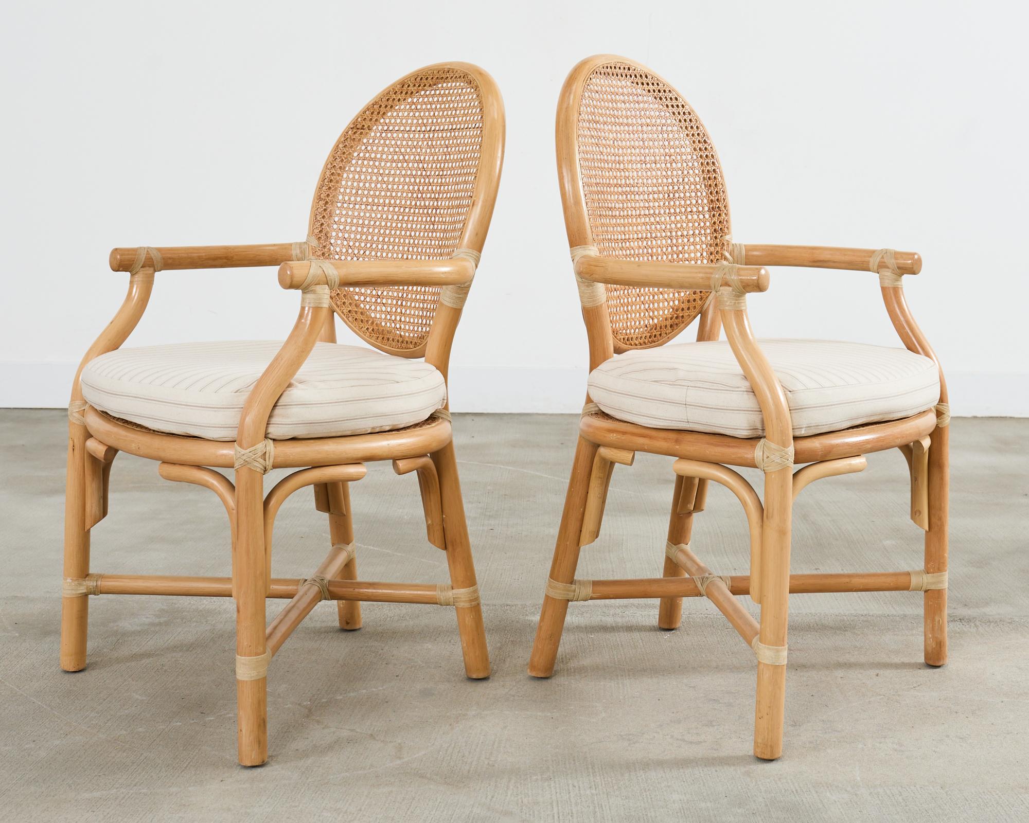 20th Century Set of Six McGuire Style Blonde Rattan Caned Dining Armchairs