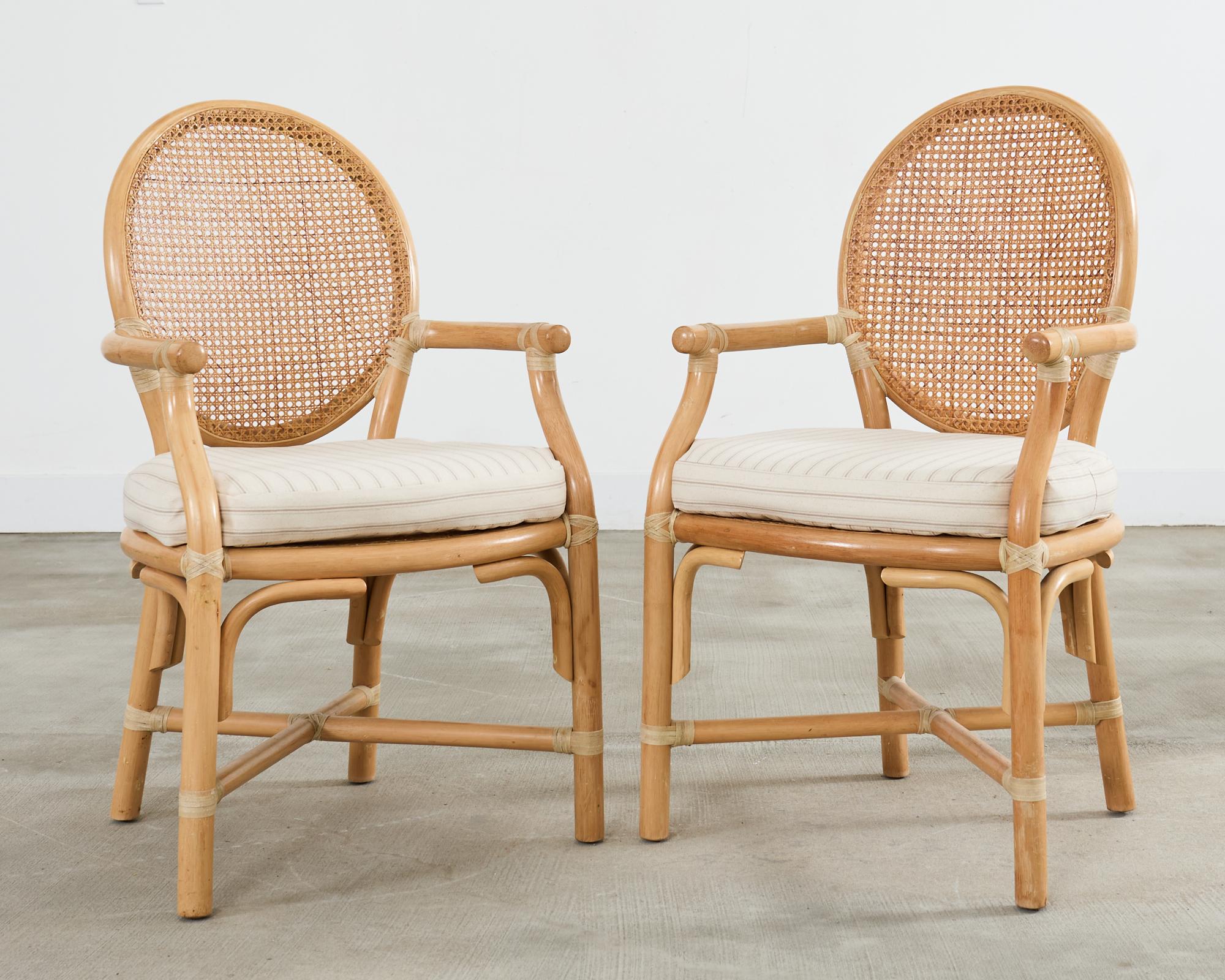 Set of Six McGuire Style Blonde Rattan Caned Dining Armchairs 1