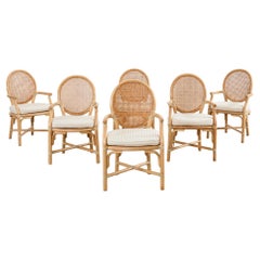 Set of Six McGuire Style Blonde Rattan Caned Dining Armchairs