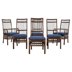Set of Six McGuire Style Organic Modern Rattan Dining Chairs