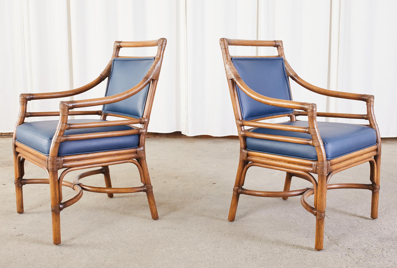Hand-Crafted Set of Six McGuire Target Style Rattan Dining Armchairs