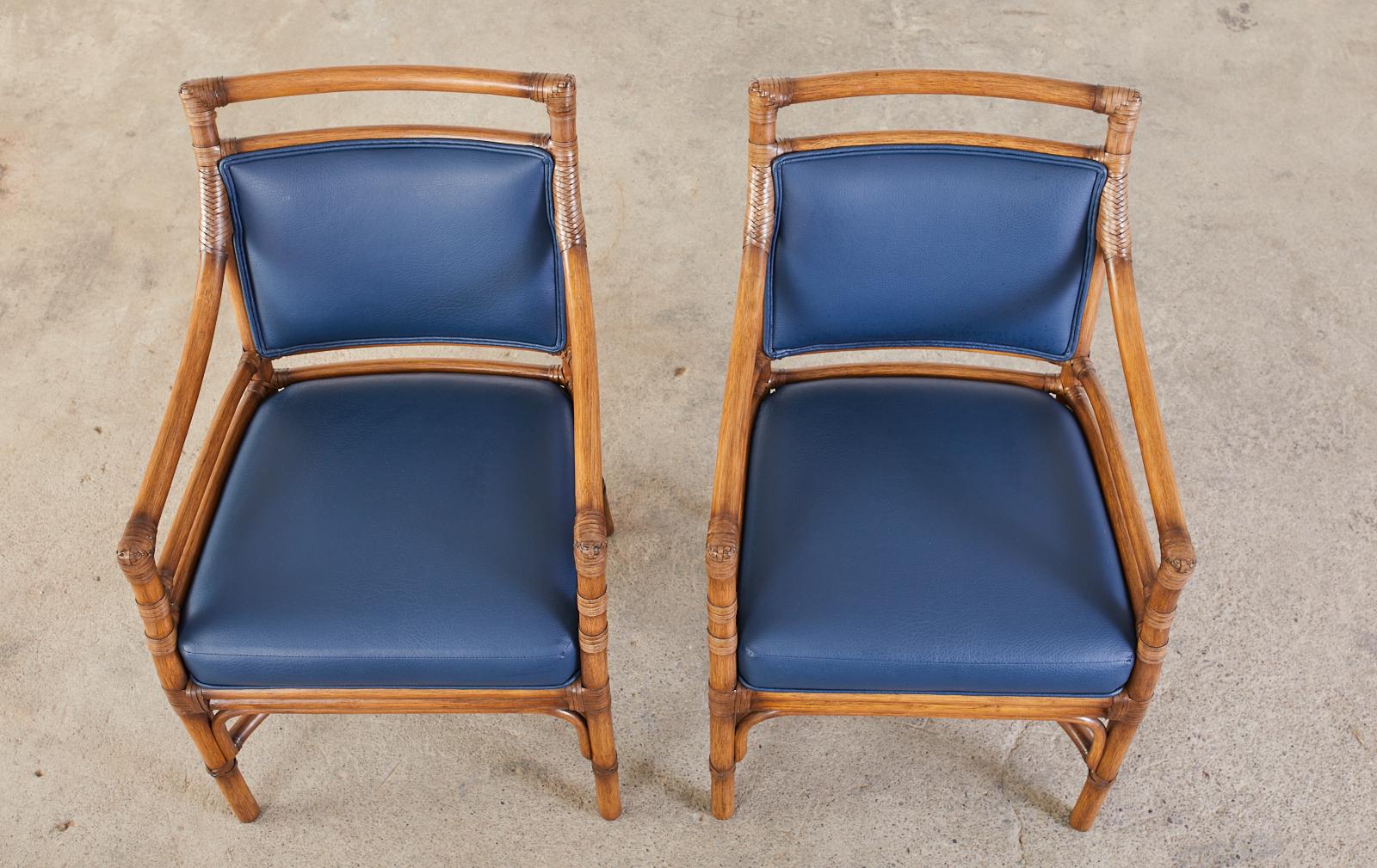 20th Century Set of Six McGuire Target Style Rattan Dining Armchairs