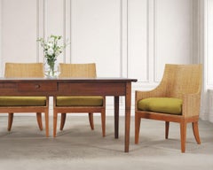 Set of Six McGuire Umbria Woven Rattan Cane Dining Armchairs