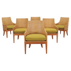 Set of Six McGuire Umbria Woven Rattan Cane Dining Armchairs