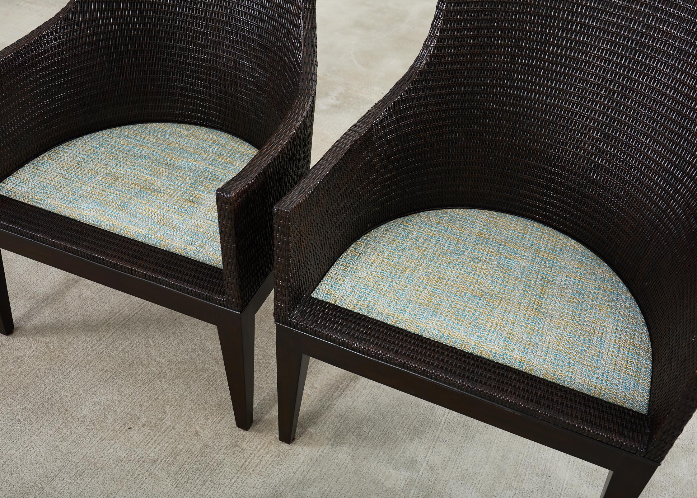Vimini Set di sei poltrone da pranzo McGuire in canna di rattan intrecciato in vendita