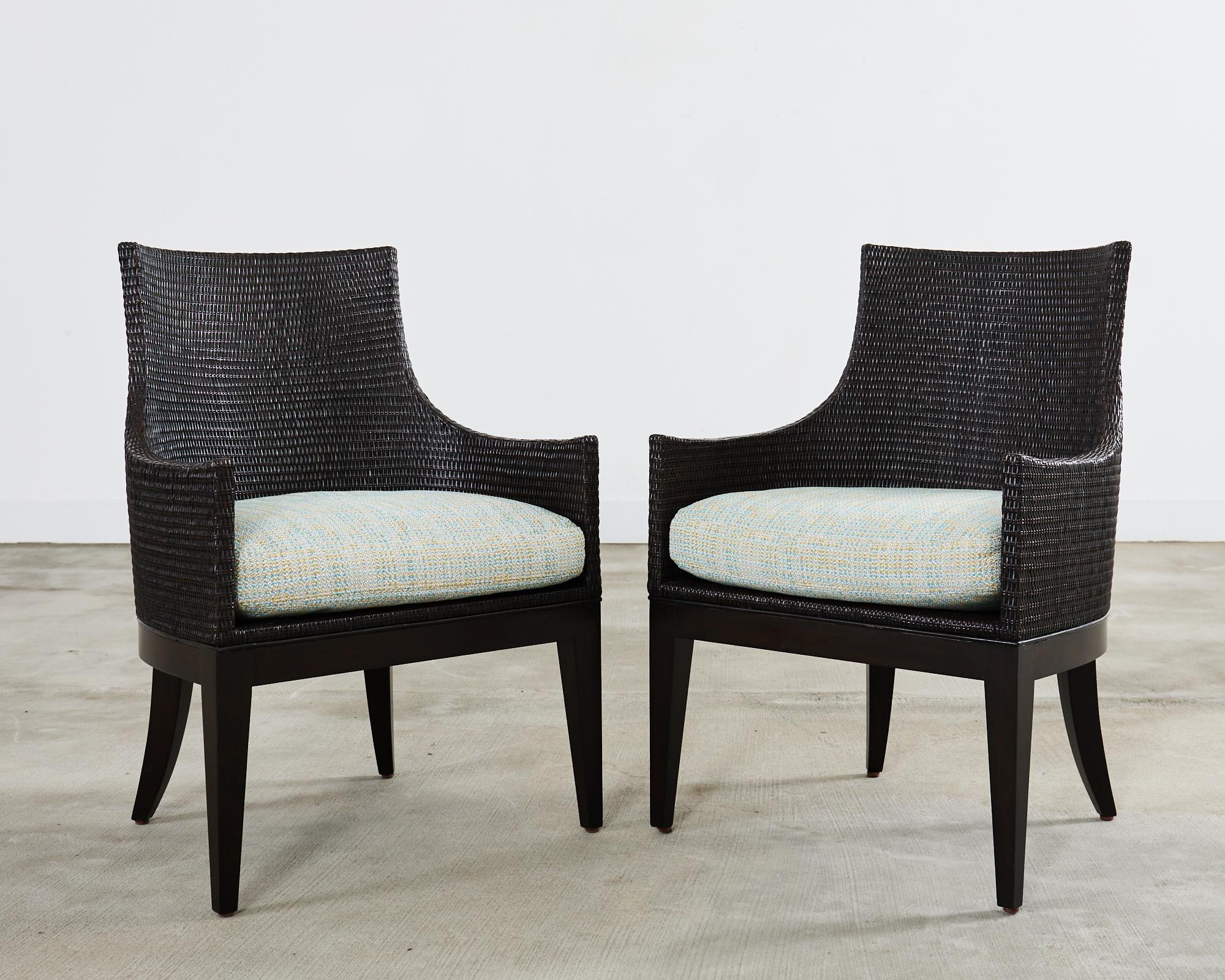 Set di sei poltrone da pranzo McGuire in canna di rattan intrecciato in vendita 1